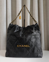 Chanel 22 Small | Black Calfskin Brushed Gold Hardware-front1