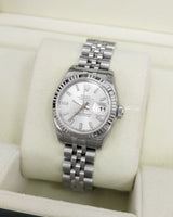 Rolex DateJust 26mm 179174 | with Silver Dial, 18K White Gold Fluted Bezel and Stainless Steel Jubilee Link Bracelet -front