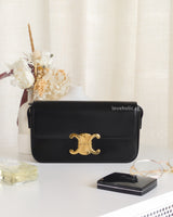 Celine Triomphe Shoulder Bag Black Shiny Calfskin Gold Hardware-front