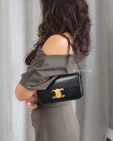Celine Triomphe Shoulder Bag Black Shiny Calfskin Gold Hardware-model