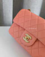 Chanel Pearl Crush Mini Rectangle Salmon Lambskin Brushed Gold Hardware-details