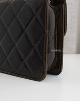 Chanel Mini Flap Bag Patent Lambskin | Dark Brown Patent Leather Gold Hardware-details