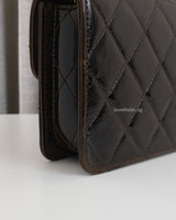 Chanel Mini Flap Bag Patent Lambskin | Dark Brown Patent Leather Gold Hardware-details