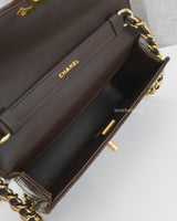 Chanel Mini Flap Bag Patent Lambskin | Dark Brown Patent Leather Gold Hardware-details