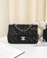 Chanel Classic Flap Mini Rectangle | Black Lambskin Silver Hardware-front