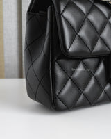 Chanel Classic Flap Mini Rectangle | Black Lambskin Silver Hardware-details