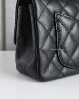 Chanel Classic Flap Mini Rectangle | 18C Iridescent Black Caviar Silver Hardware-details
