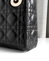 Dior Lady Dior with Chain Mini | Black Lambskin Light Gold Hardware-details