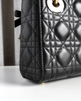 Dior Lady Dior with Chain Mini | Black Lambskin Light Gold Hardware-details