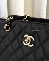 Chanel Shopping Tote | Black Caviar Light Gold Hardware-details