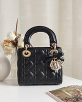 Dior Lady Dior with Chain Mini | Black Lambskin Light Gold Hardware-front