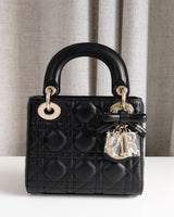 Dior Lady Dior with Chain Mini | Black Lambskin Light Gold Hardware-front1