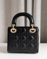 Dior Lady Dior with Chain Mini | Black Lambskin Light Gold Hardware-back