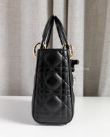 Dior Lady Dior with Chain Mini | Black Lambskin Light Gold Hardware-side