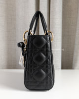 Dior Lady Dior with Chain Mini | Black Lambskin Light Gold Hardware-details