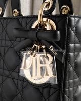 Dior Lady Dior with Chain Mini | Black Lambskin Light Gold Hardware-details