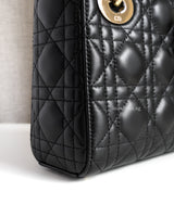 Dior Lady Dior with Chain Mini | Black Lambskin Light Gold Hardware-details