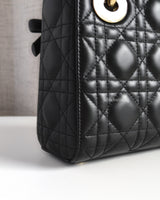Dior Lady Dior with Chain Mini | Black Lambskin Light Gold Hardware-details