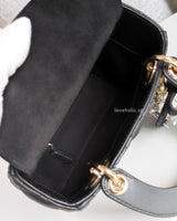 Dior Lady Dior with Chain Mini | Black Lambskin Light Gold Hardware-details