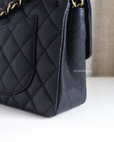 Chanel Classic Flap Small | 18B Midnight Blue Caviar Light Gold Hardware-details