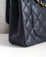 Chanel Classic Flap Small | 18B Midnight Blue Caviar Light Gold Hardware-details