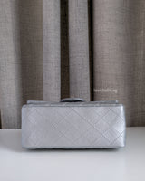 Chanel Reissue 2.55 21A Mini | Metallic Silver Calfskin Ruthenium Hardware-details