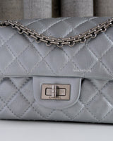 Chanel Reissue 2.55 21A Mini | Metallic Silver Calfskin Ruthenium Hardware-details