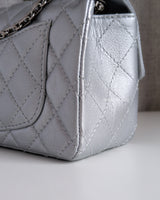 Chanel Reissue 2.55 21A Mini | Metallic Silver Calfskin Ruthenium Hardware-details