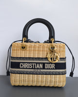 Dior Lady Dior Medium | Blue Oblique Natural Wicker Brushed Gold Hardware-front1