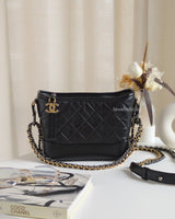Chanel Gabrielle Hobo Small | Black Aged Calfskin Multicolored Hardware-front