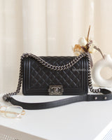 Chanel Boy Old Medium | Black Lambskin Ruthenium Hardware-front