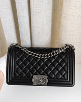 Chanel Boy Old Medium | Black Lambskin Ruthenium Hardware-front1