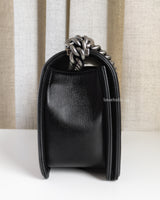 Chanel Boy Old Medium | Black Lambskin Ruthenium Hardware-side