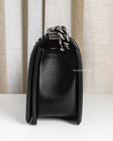 Chanel Boy Old Medium | Black Lambskin Ruthenium Hardware-details