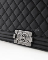 Chanel Boy Old Medium | Black Lambskin Ruthenium Hardware-details