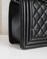 Chanel Boy Old Medium | Black Lambskin Ruthenium Hardware-details
