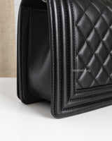 Chanel Boy Old Medium | Black Lambskin Ruthenium Hardware-details