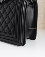 Chanel Boy Old Medium | Black Lambskin Ruthenium Hardware-details