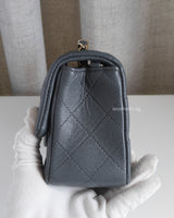 Chanel Classic Flap Mini Rectangle | 18B Dark Grey Caviar Light Gold Hardware-details