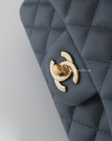 Chanel Classic Flap Mini Rectangle | 18B Dark Grey Caviar Light Gold Hardware-details