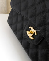 Chanel Classic Flap Jumbo | Black Caviar Gold Hardware-details
