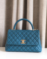 Chanel Coco Handle Medium | Teal Caviar Light Gold Hardware-front1