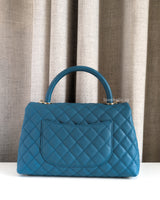 Chanel Coco Handle Medium | Teal Caviar Light Gold Hardware-back