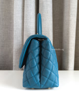 Chanel Coco Handle Medium | Teal Caviar Light Gold Hardware-details