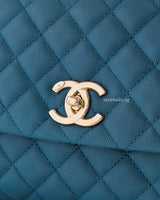 Chanel Coco Handle Medium | Teal Caviar Light Gold Hardware-details