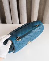 Chanel Coco Handle Medium | Teal Caviar Light Gold Hardware-details
