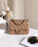 Chanel Classic Flap Mini Square | 18S Dark Beige Caviar Light Gold Hardware-front