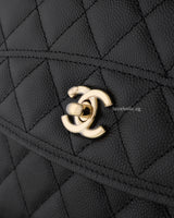 Chanel 25C Mini Backpack | Black Caviar Light Gold Hardware-details