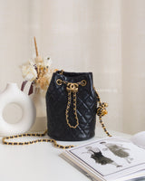 Chanel Bucket Bag Mini Pearl Crush | Black Lambskin Brushed Gold Hardware-front