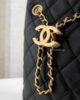 Chanel Bucket Bag Mini Pearl Crush | Black Lambskin Brushed Gold Hardware-details